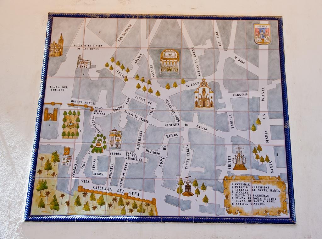 mapa de barrio de la judería de Sevilla