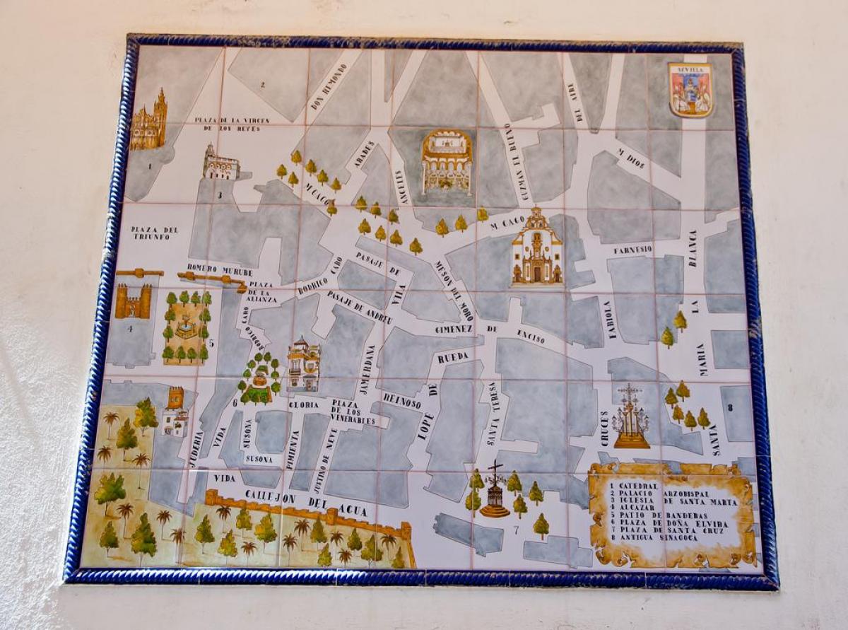 mapa de barrio de la judería de Sevilla