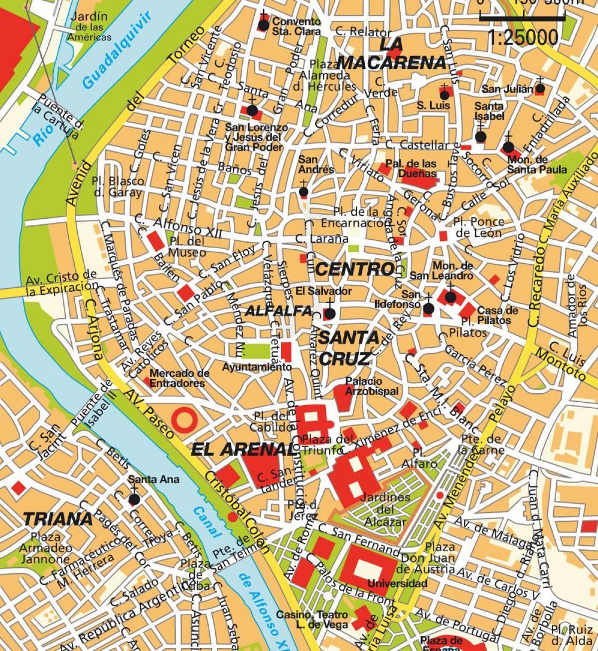 mapa de Sevilla, españa centro de la ciudad