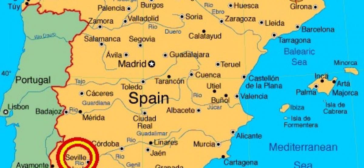 mapa de españa mostrando Sevilla
