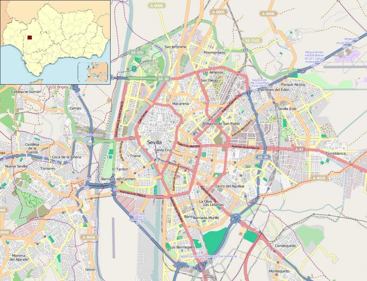 mapa de los barrios de Sevilla, españa