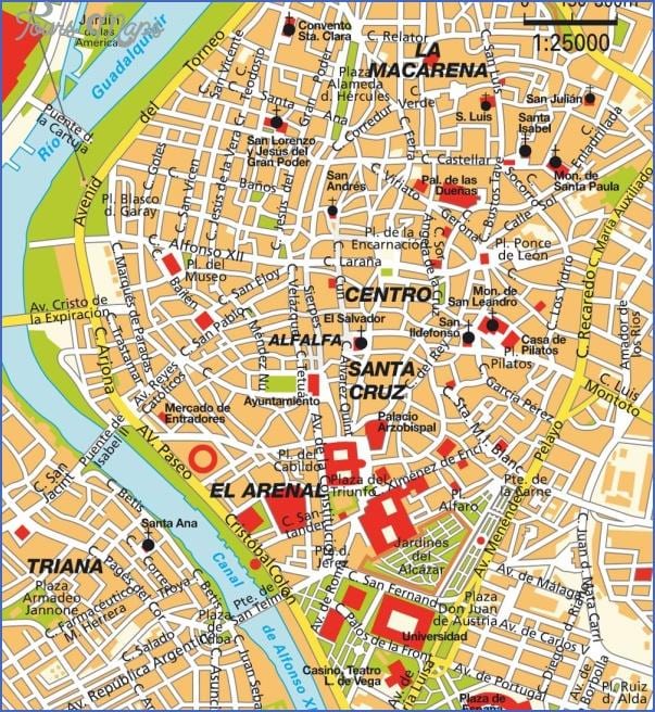 Sevilla, españa mapa de las atracciones turísticas