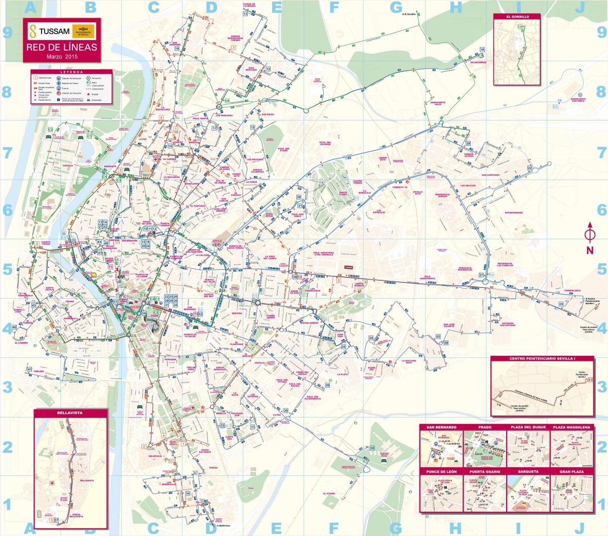 Sevilla mapa de transporte público